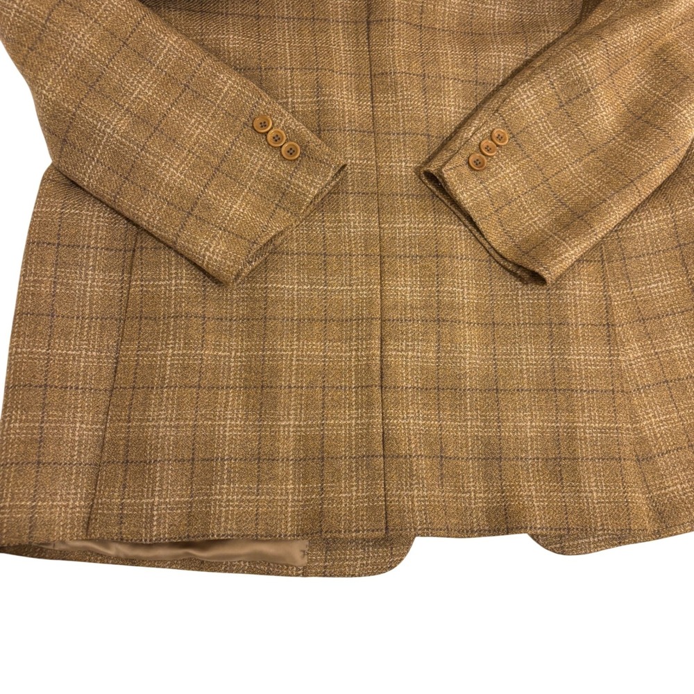 Canali Proposta Wool Tan Brown Plaid Sport Coat Blazer Mens US 46R Fully Lined - Picture 13 of 14